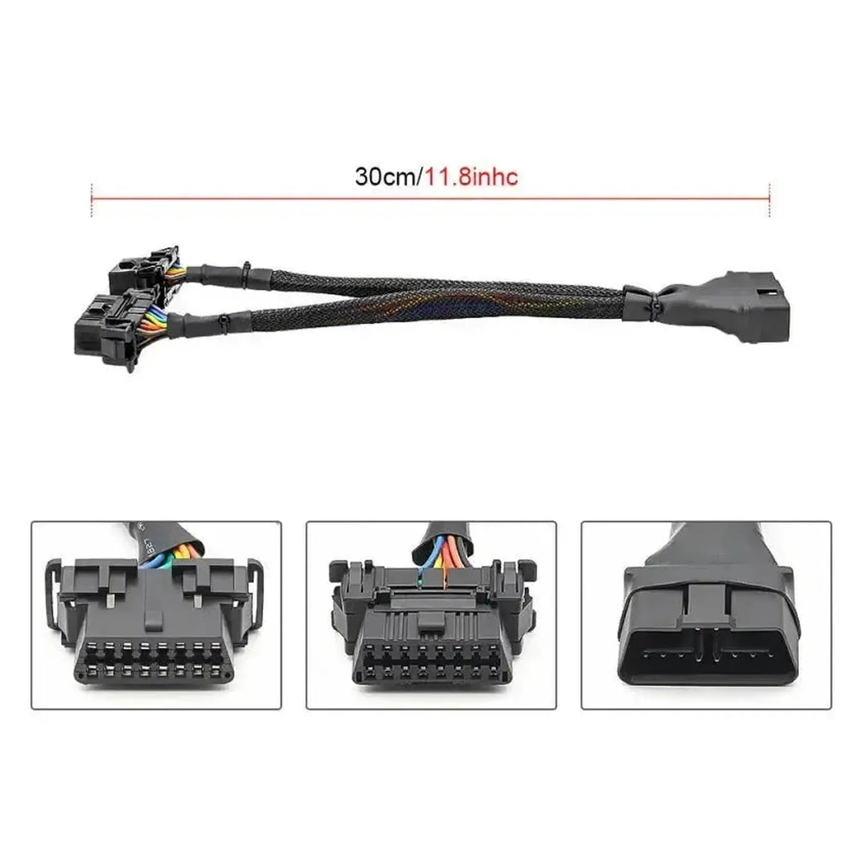 16-pins OBD2 Nylon Verleng- en Splitterkabel 2-delig (30 cm) | Interface