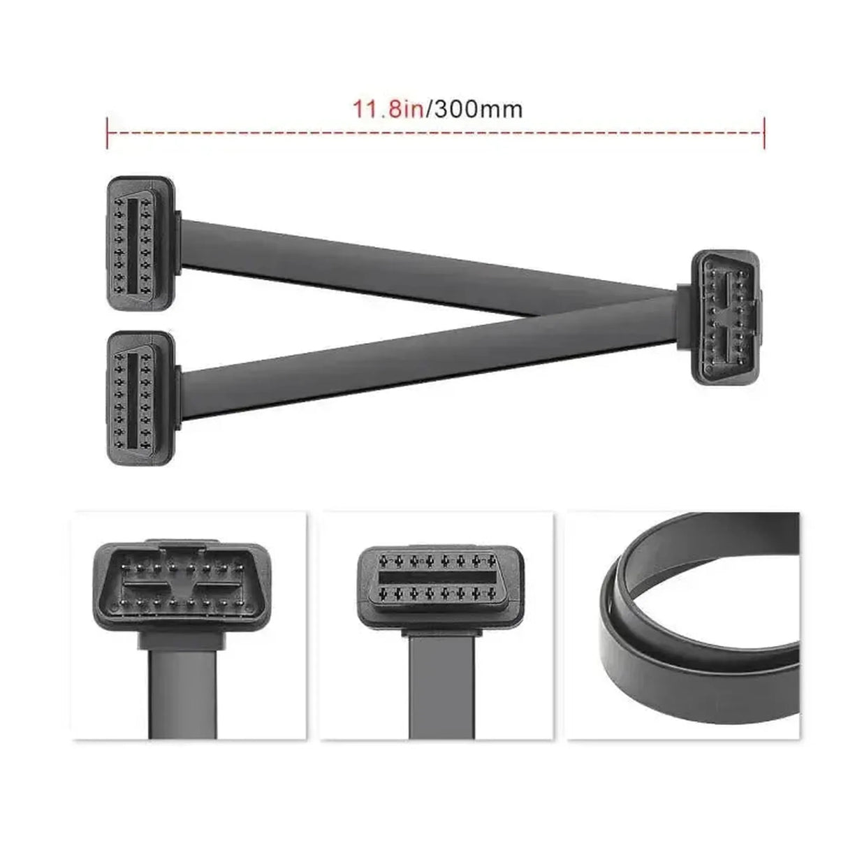 16-pins OBD2 Platte Verleng- en Splitterkabel 2-delig (30 cm) | Interface