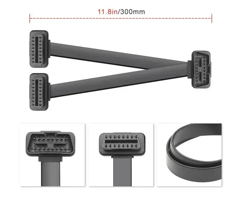 16-pins OBD2 Platte Verleng- en Splitterkabel 2-delig (30 cm) | Interface