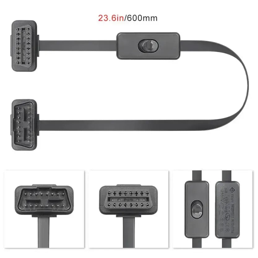16-pins OBD2 Platte Verlengkabel met Switch (60 cm) | Interface