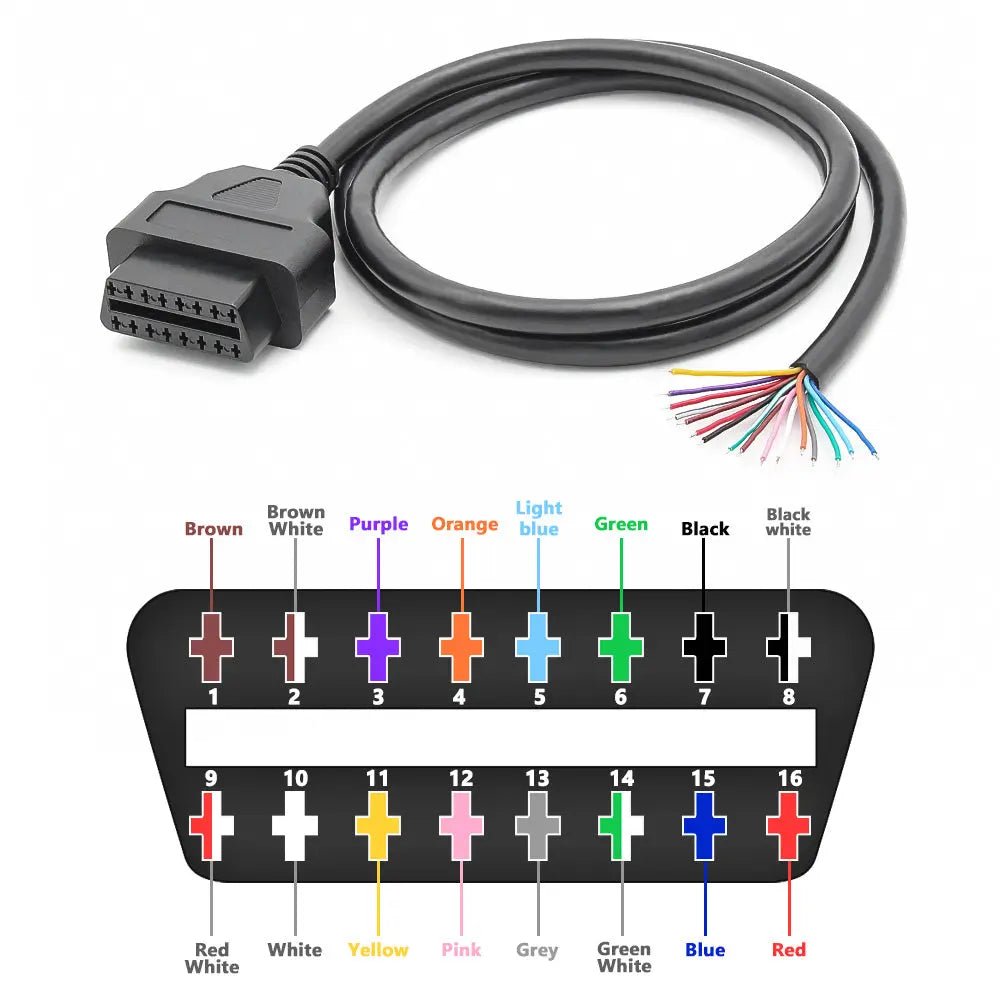 16 Pins OBD2 Stekker Vrouwtje Met 16 Open Eindkabels Verloopkabel 100 cm