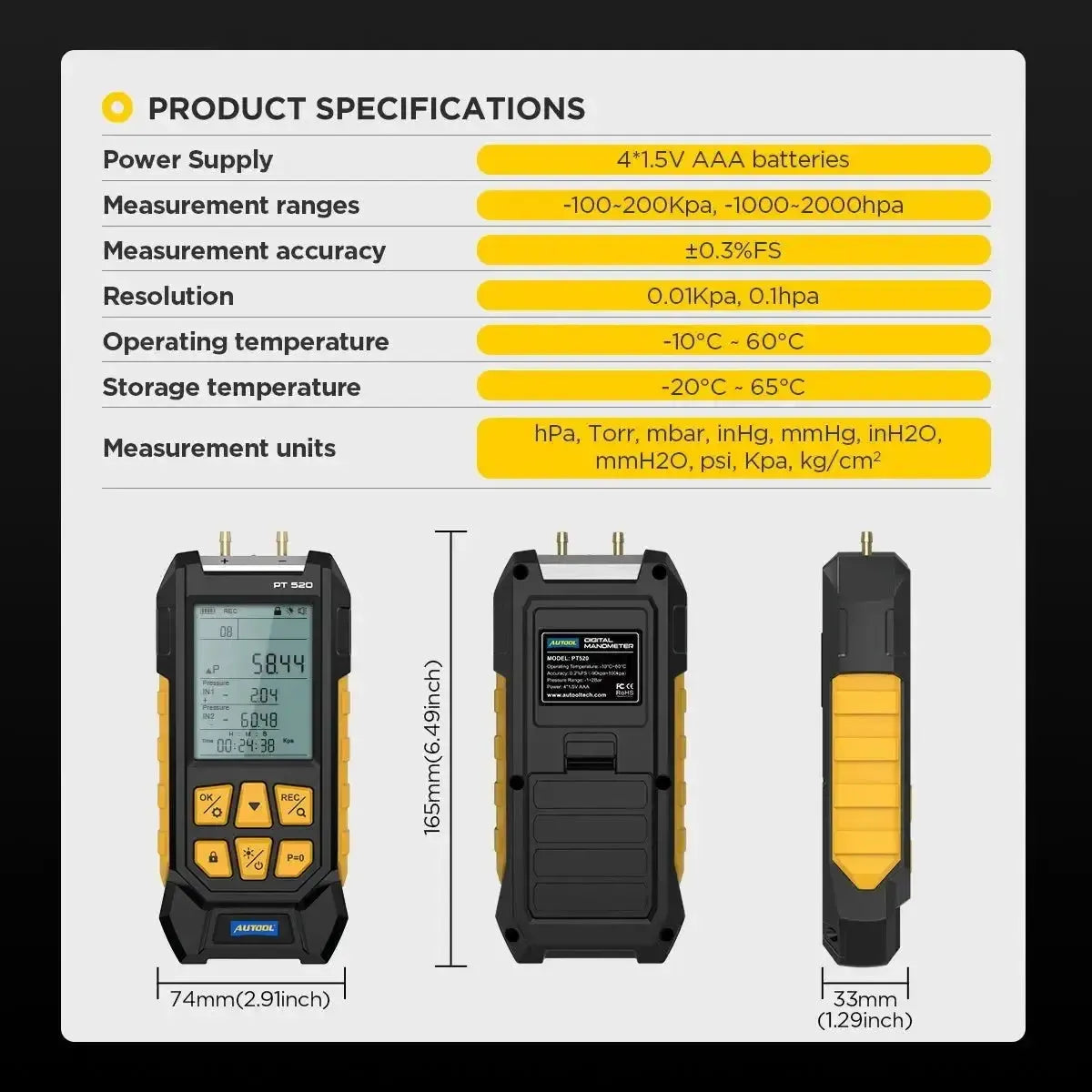 Autool PT520 Luchtdruktester