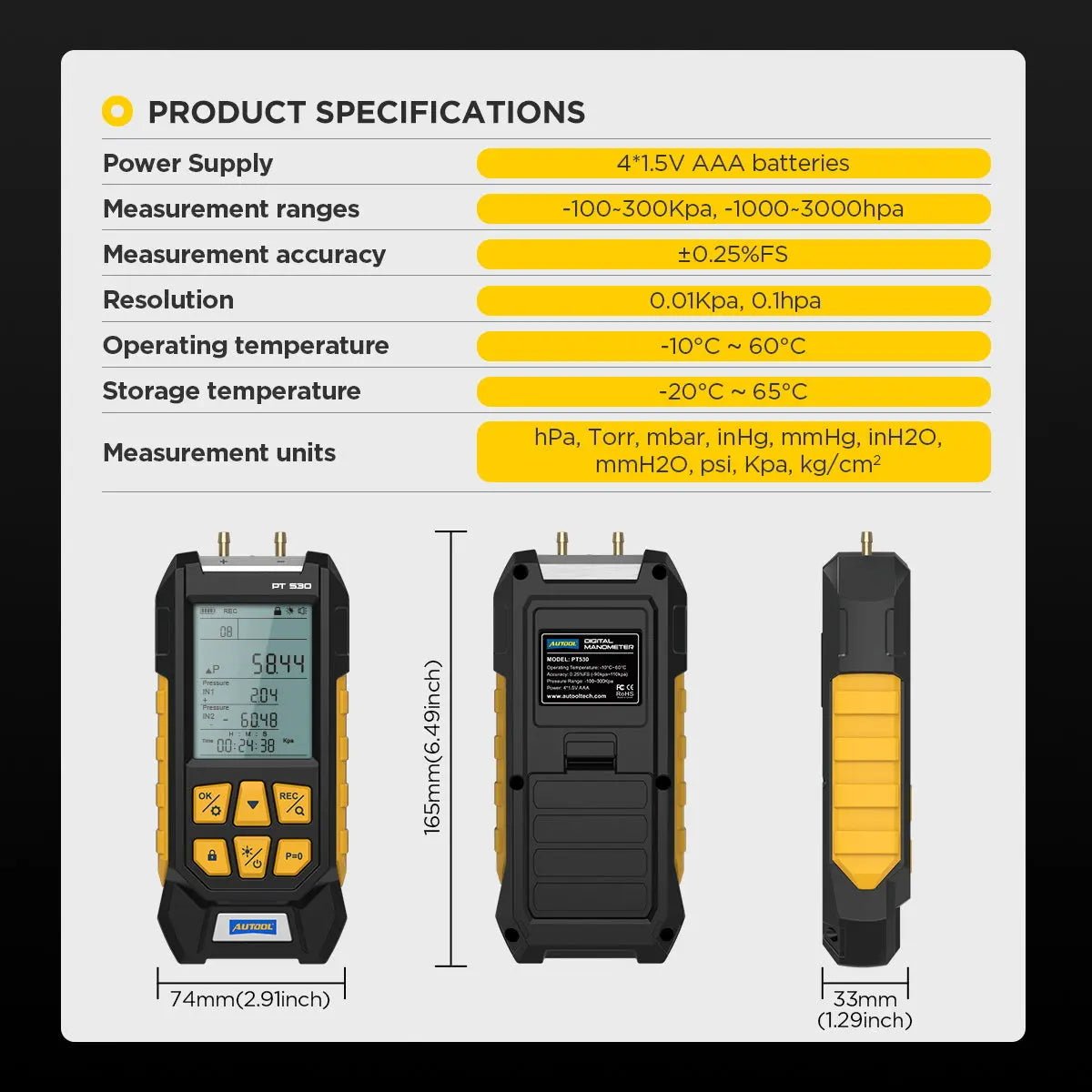 Autool PT530 Luchtdruktester