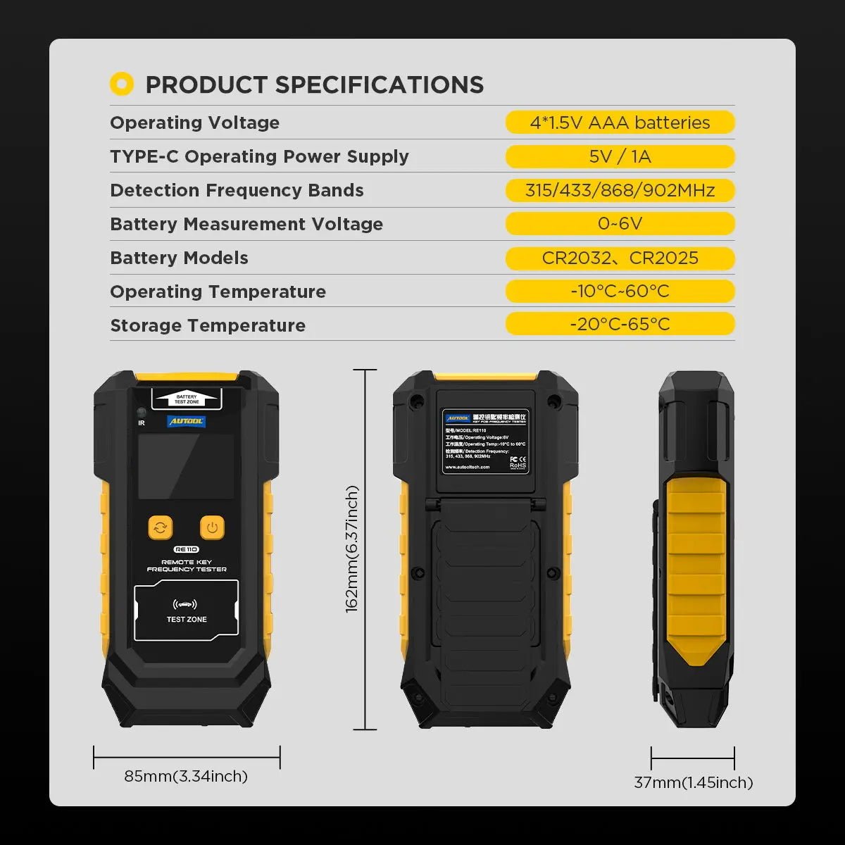 Autool RE110 Sleutelfrequentie- Infraroodtester