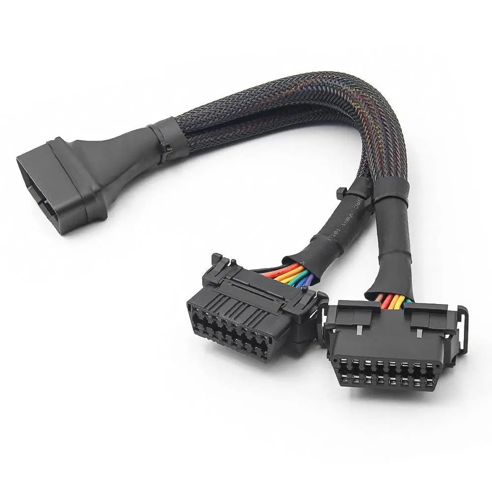 Universele 16 Pins OBD2 Nylon Verleng- Splitterkabel 2-Delig 30 cm